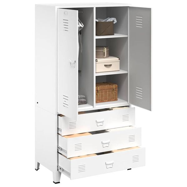 vidaXL garderoob, valge, 90 x 50 x 180 cm, metall