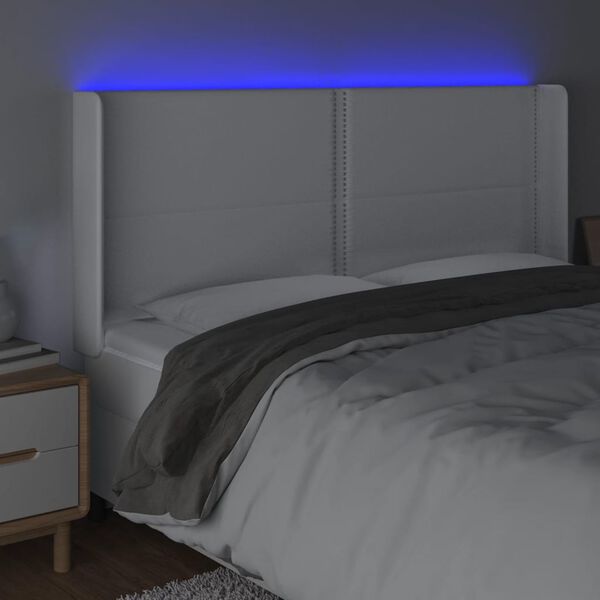 vidaXL LED-voodipeats, valge, 163x16x118/128 cm, kunstnahk