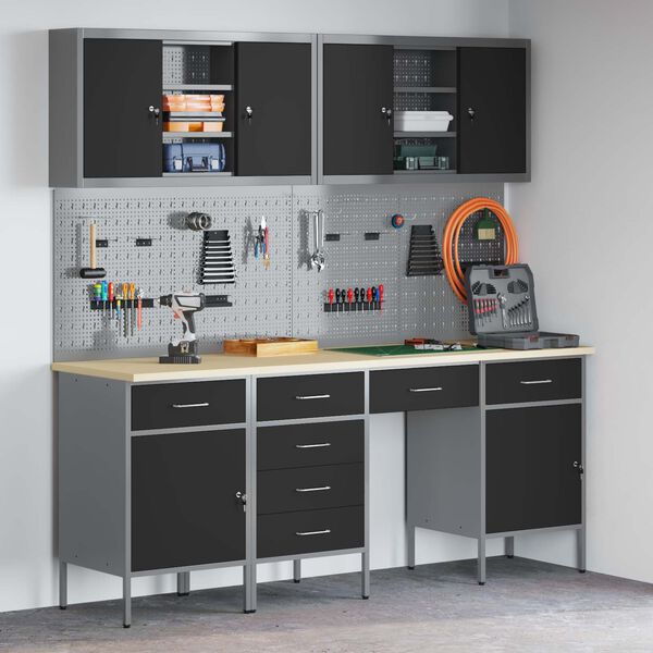 vidaXL T&ouml;&ouml;kapp sahtliga lukuga 10 pcs Must T&ouml;&ouml;deldud puit ja teras