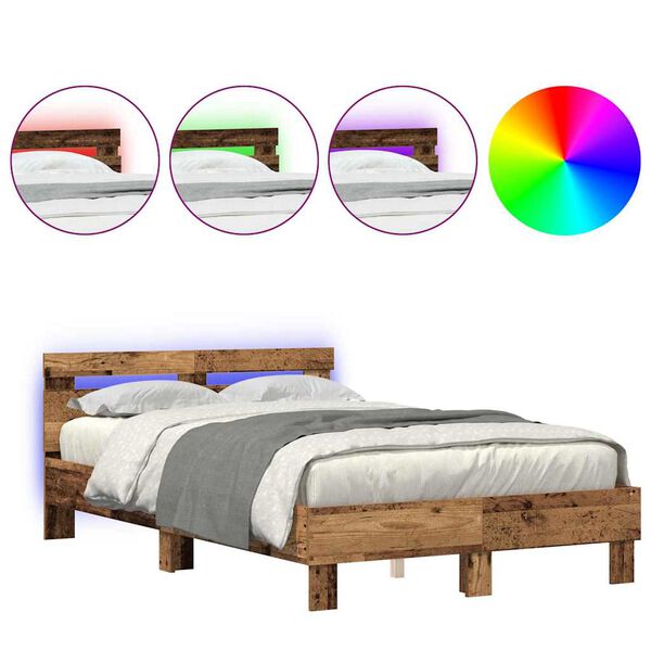 vidaXL Voodi raam peaga Vana puit 120 x 190 cm Tehispuit