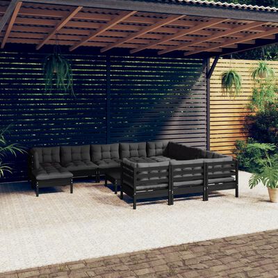 vidaXL 12-osaline aiamööbli komplekt istmepatjadega, must, männipuit