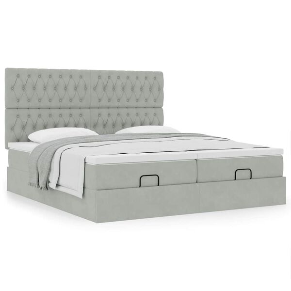 vidaXL Ottomani voodiraam madratsitega, helehall, 160x200 cm, samet