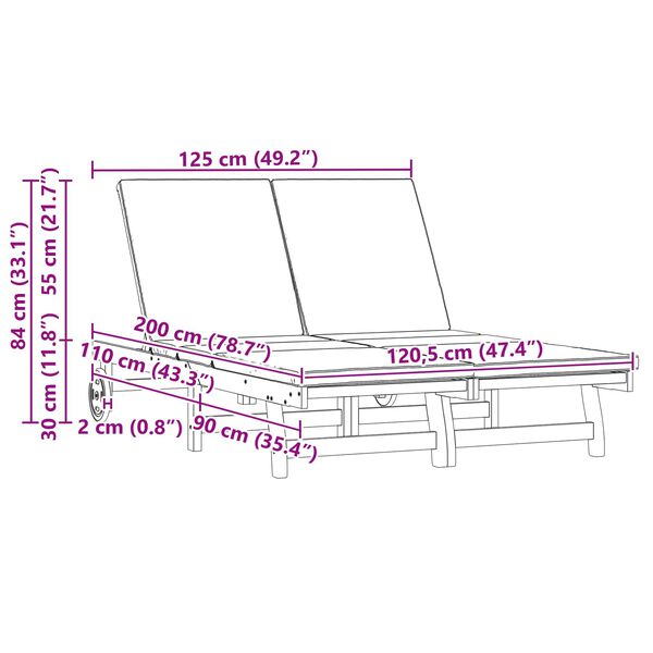 vidaXL Lamamistool 2-isik Pruun 63 x 199 x 85 cm Tugev akatsiapuu