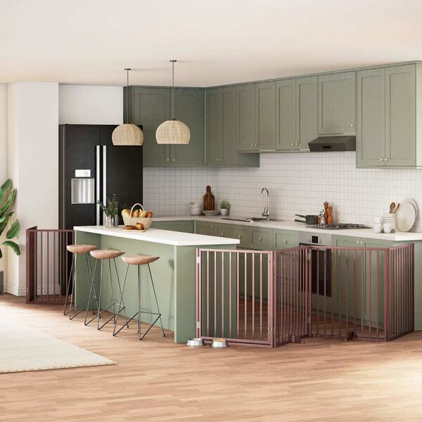 vidaXL kokkupandav koerav&auml;rav uksega, 6 paneeli, pruun 480 cm, pappel