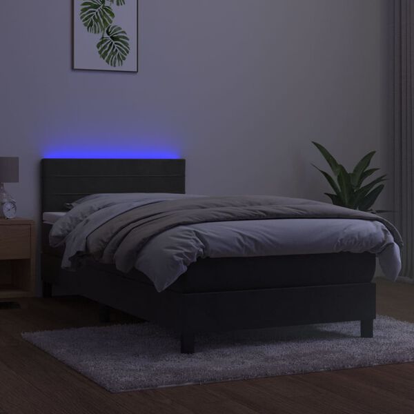 vidaXL kontinentaalvoodi madrats ja LED, tumehall, 90x200 cm, samet