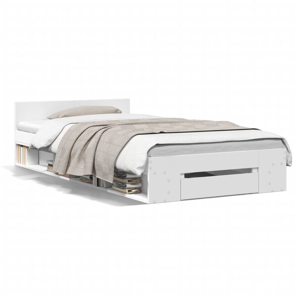 vidaXL voodiraam sahtlitega, valge, 90 x 190 cm, tehispuit