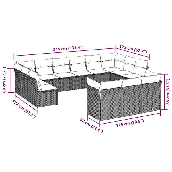 vidaXL 13-osaline aiadiivani komplekt patjadega, helehall, pol&uuml;rotang