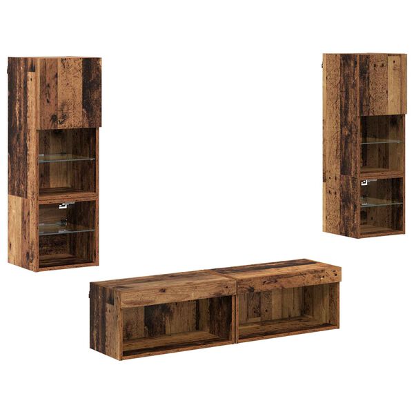 vidaXL Teleri seinakapp LED -ribatuledega 6 pcs Vana puit Tehispuit