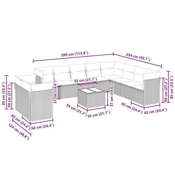 vidaXL 11-osaline aiadiivani komplekt patjadega, helehall, pol&uuml;rotang