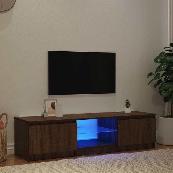 vidaXL telerialus LED-tuledega, pruun tamm, 140 x 40 x 36 cm