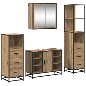 vidaXL Vannitoa m&ouml;&ouml;bleset sahtliga riiuliga 4 pcs K&auml;sit&ouml;&ouml;puu Tehispuit