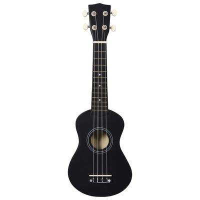 vidaXL sopran ukulele komplekt kotiga lastele must 21"