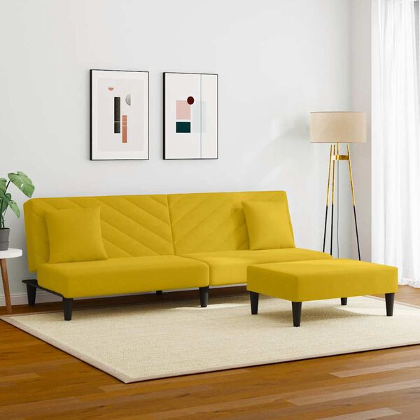 vidaXL 2-osaline diivanikomplekt patjadega, kollane, samet