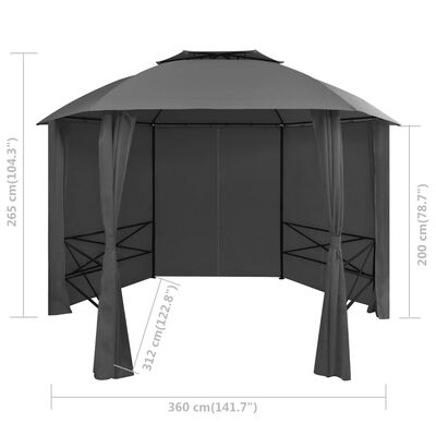 vidaXL kardinatega peotelk/paviljontelk kuusnurkne, 360 x 265 cm