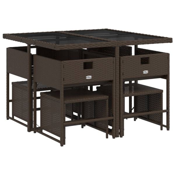 vidaXL 9-osaline aia s&ouml;&ouml;gim&ouml;&ouml;bli komplekt patjadega, pruun, pol&uuml;rotang