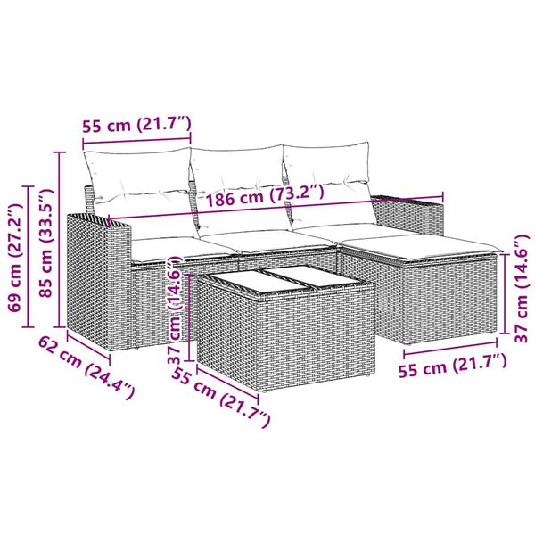 vidaXL 5-osaline aiadiivanikomplekt patjadega, must, pol&uuml;rotang