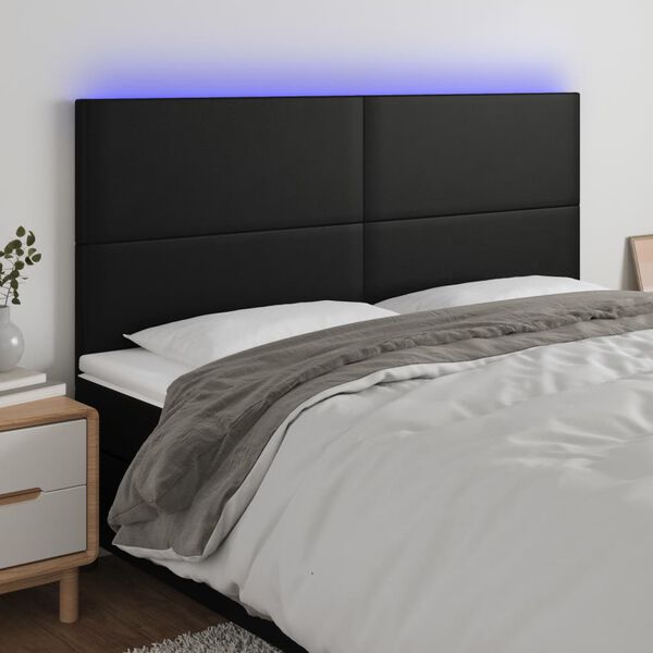 vidaXL LED-voodipeats, must, 200x5x118/128 cm, kunstnahk