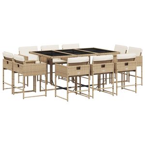 vidaXL 11-osaline aiam&ouml;&ouml;bli komplekt patjadega, beež, pol&uuml;rotang