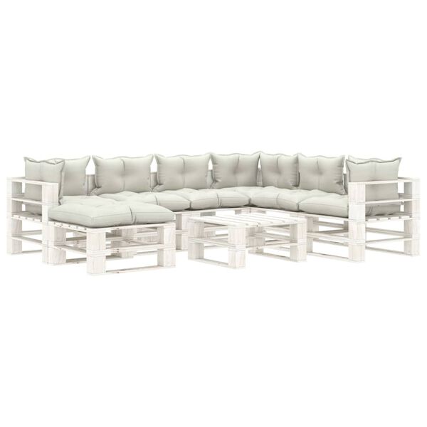 vidaXL 8osaline aiam&ouml;&ouml;bel kaubaalustest, beežid padjad, puit