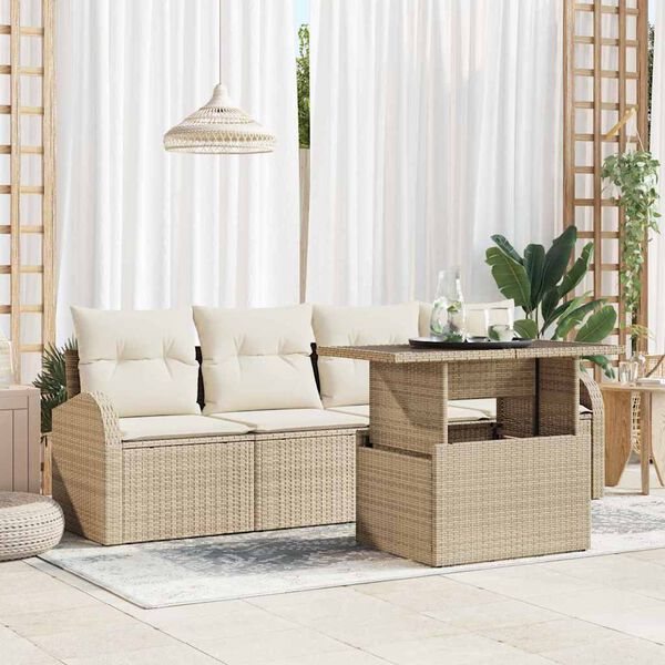vidaXL Aia Diivanikomplekt padjaga padjaga 5 pcs Beež Pol&uuml; Rattan