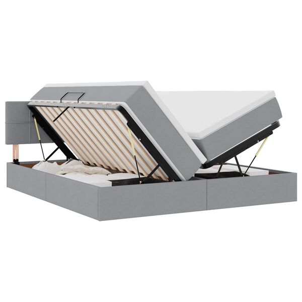 vidaXL Voodi LED -ribatuledega peaga Helehall 180 x 200 cm kangas