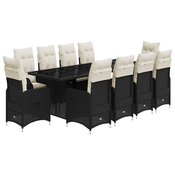 vidaXL 11-osaline aia bistrookomplekt patjadega, must, pol&uuml;rotang