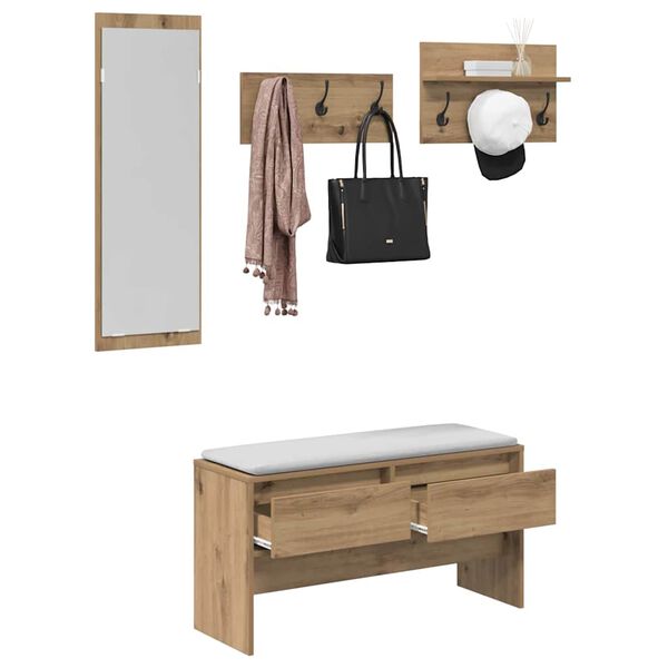 vidaXL Esikumööblikomplekt sahtliga peegliga 4 pcs Must tamm Tehispuit