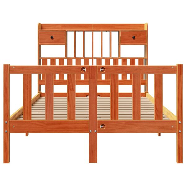 vidaXL riiuliga voodi ilma madratsita, vahapruun, 135x190cm, m&auml;nnipuit