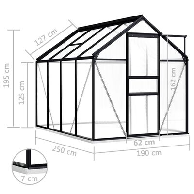 vidaXL kasvuhoone alusraamiga, antratsiithall, alumiinium 4,75 m²