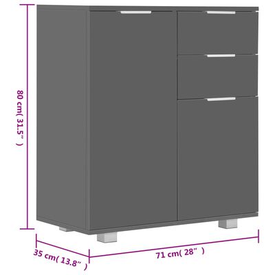 vidaXL puhvetkapp kõrgläikega hall, 71x35x80 cm, puitlaastplaat