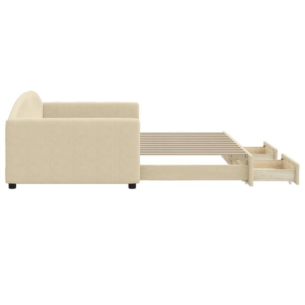 vidaXL diivanvoodi väljatõmmatava osaga, kreemjas, 100x200 cm, kangas