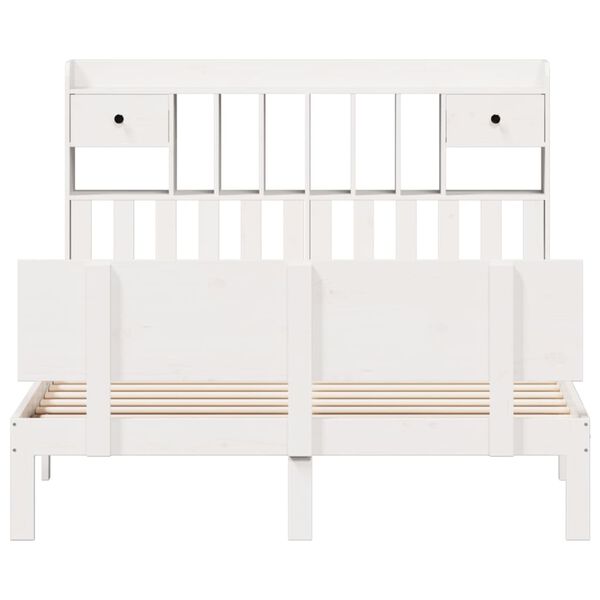 vidaXL riiuliga voodiraam ilma madratsita, valge, 140x200cm, männipuit