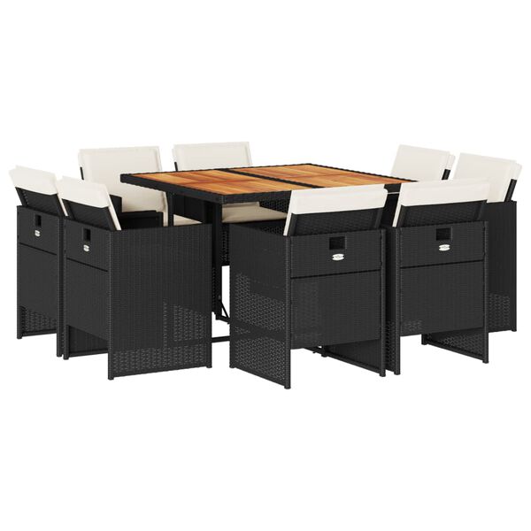 vidaXL 9-osaline aiam&ouml;&ouml;bli komplekt patjadega, must, pol&uuml;rotang