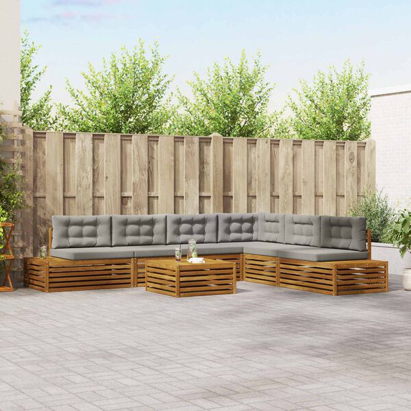 vidaXL V&auml;li diivanikomplekt padjaga 7 T&uuml;kk Looduslik ja Hele Hall