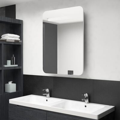 vidaXL LED-idega vannitoa peegelkapp, valge ja tamm, 60 x 11 x 80 cm