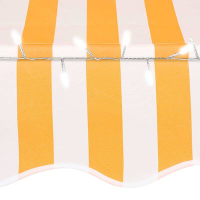 vidaXL käsitsi sissetõmmatav varikatus, LED, 250 cm, valge ja oranž
