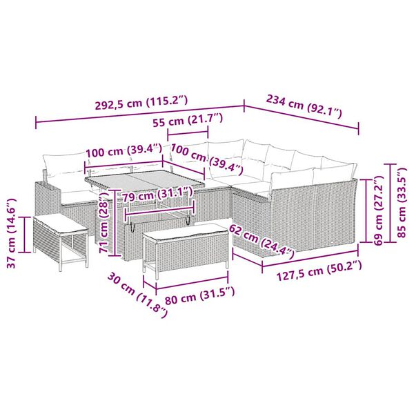 vidaXL Aia Diivanikomplekt padjaga 13 pcs Must pol&uuml;rotang