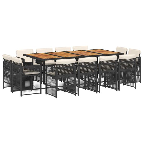 vidaXL 13-osaline aia s&ouml;&ouml;gim&ouml;&ouml;bli komplekt patjadega, must, PE-rotang