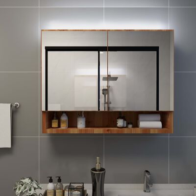 vidaXL LEDidega vannitoa peegelkapp, tamm, 80 x 15 x 60 cm, MDF