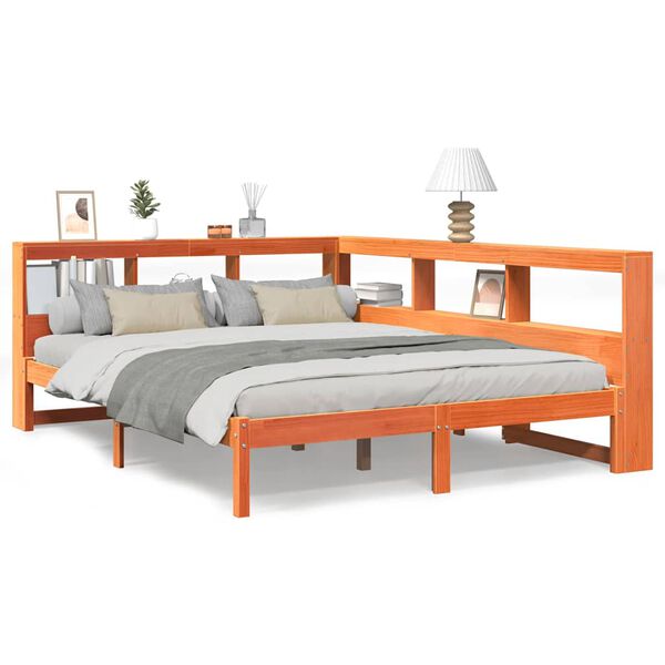 vidaXL riiuliga voodi ilma madratsita, vahapruun, 160x200cm, m&auml;nnipuit