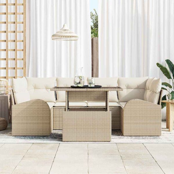vidaXL Aia Diivanikomplekt padjaga padjaga 7 pcs Beež Pol&uuml; Rattan
