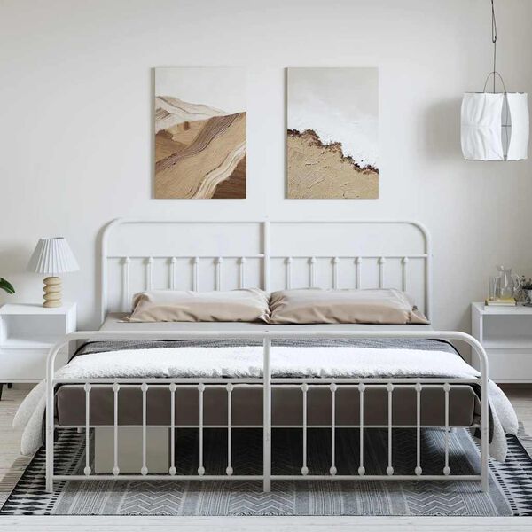 vidaXL metallist voodiraam peatsi ja jalutsiga, valge, 183x213 cm