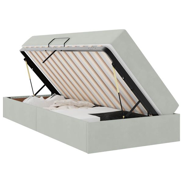 vidaXL Voodi hoiukohaga ja madratsiga Helehall 100 x 200 cm Samet