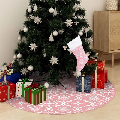 vidaXL luksuslik jõulupuu alune lina, sokiga, roosa, 90 cm, kangas