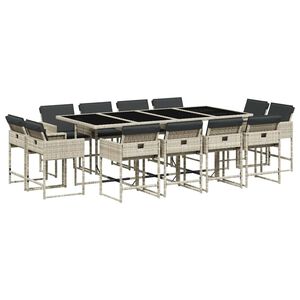 vidaXL 13-osaline aia s&ouml;&ouml;gim&ouml;&ouml;bli komplekt patjadega, hall, pol&uuml;rotang