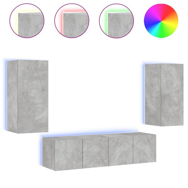 vidaXL 4-osaline telerikappide komplekt LED-tuledega, betoonhall