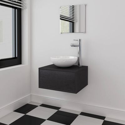 vidaXL-i kolmeosaline vannitoa mööbli- ja valamukomplekt must