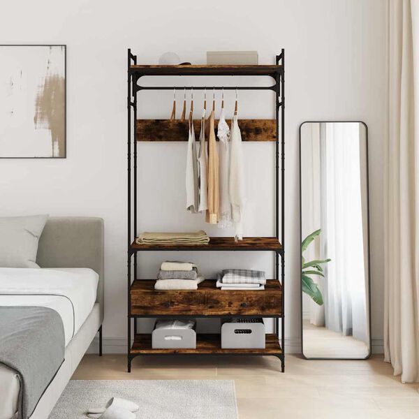 vidaXL riidekapp sahtlitega, suitsutatud tamm 89x39x184,5 cm tehispuit