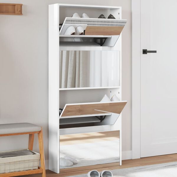 vidaXL 4 sahtliga kingakapp peegliga, kõrgläikega valge 63x17x134 cm