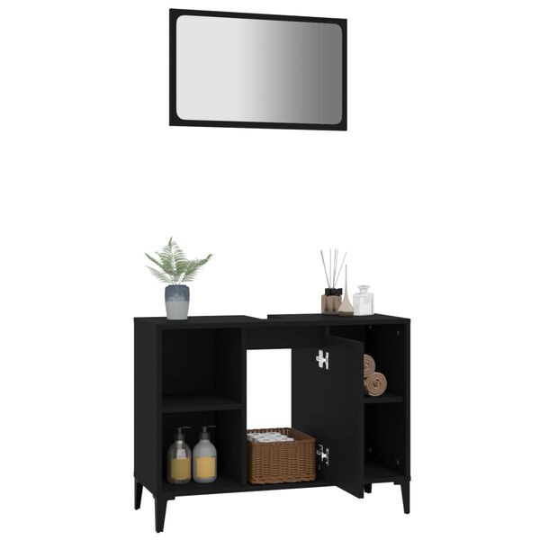 vidaXL 2-osaline vannitoa m&ouml;&ouml;blikomplekt, must, tehispuit